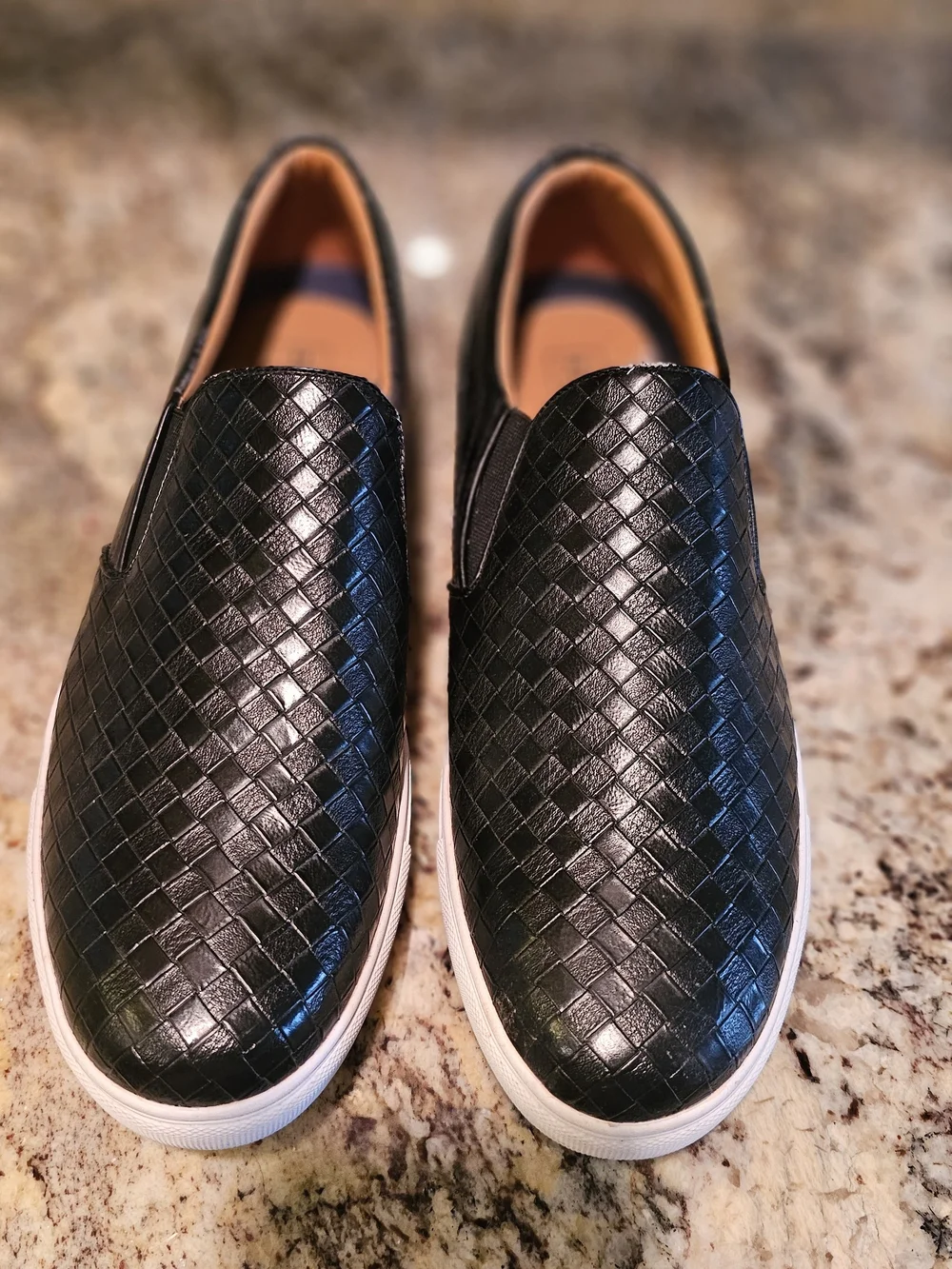 Men's Black Woven Leather Slip-On Loafers